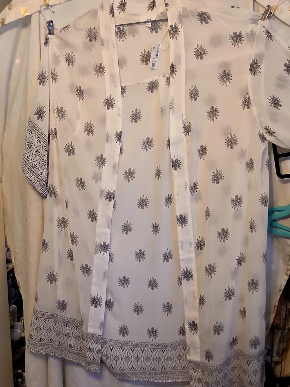 White And Black Shear Cover-up With Pineapple Motif